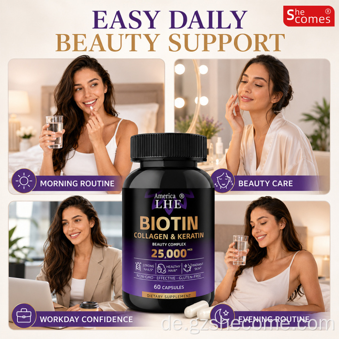 Shecome Biotin Collagen Haarwachstum unterstützt Haut und Nägel